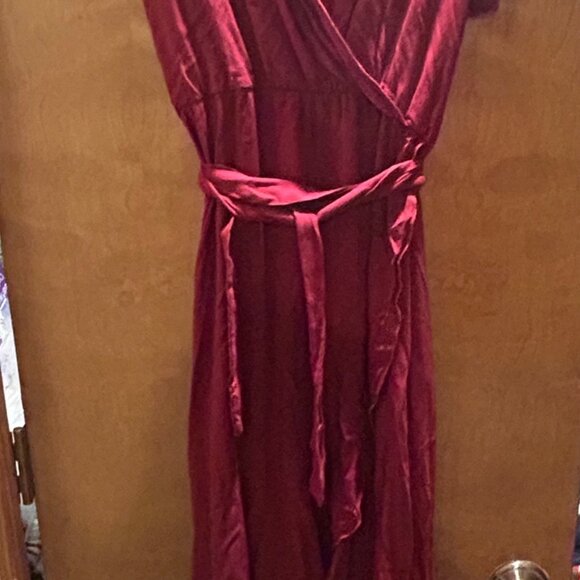 Grecerelle Size L Large Red V-Neck Hi Low Maxi Dress Short Sleeve - Picture 2 of 2